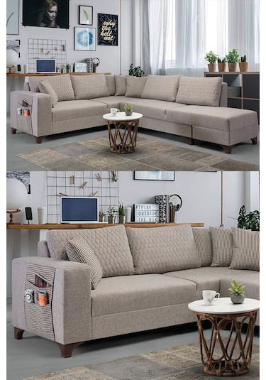 Krem Loft Köşe Koltuk Takımı Krem