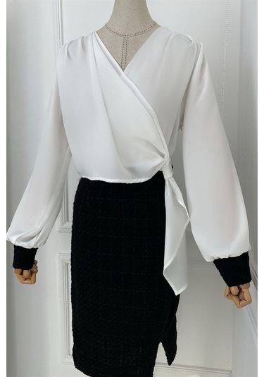 G0364 Bağlama Detaylı Tüvit Tasarım Elbise Siyah-siyah