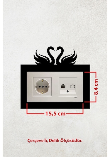 Kuğu Aşk Tasarım 2li Priz Çerçevesi İç Ölçü 15,5x8,4 Cm Dekoratif Ikili Çerçeve - Duvar Dekorasyon