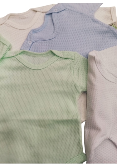 Uzun Kollu Çıtçıtlı Badi Bisiklet Yaka Hava Alır Kumaş  Zıbın 0 - 48 Ay  4'lü Paket Beyaz - Krem - Yeşil - Mavi