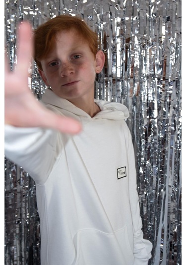 Breeze Erkek Çocuk Sweatshirt Armalı Kolu Cepli Fermuarlı 9-14 Yaş, Beyaz Beyaz