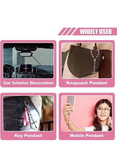 Vkemall Gül Desenli İpekbilezik, Inci Takı, Haç Tasarımı, Meçhul Dini Alet, Pembe Rengi Beyaz Taşlı Rose