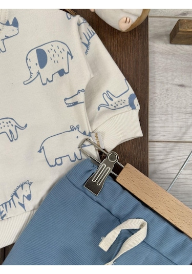 Safari Baskılı Mevsimlik Erkek Bebek 2li Takım Mavi