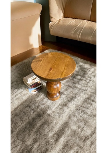 Wooden Ahşap Tekli Mantar Yan Sehpa Modern Tik Ağacı Renk Fiskos