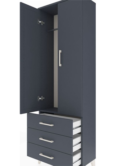 Arges Dolap Tek Raflı 3 Çekmeceli Tek Askılı 60x30x182 Antrasit-antrasit Antrasit
