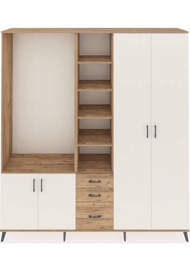 Hyperion Dolap 13 Raflı 3 Çekmeceli 4 Kapaklı 220x44x243 Çam-aytaşı/çam Aytası/atlas Çam