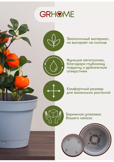 Grhome Otomatik Sulama Ve Altlık İle Saksı Plastik Çiçek Saksısı Seti 246682560