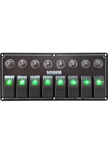 Goldsea Marine Switch Panel 8 Anahtarlı Otomatik Sigortali 12-24V Sigorta Paneli Yeşil Led
