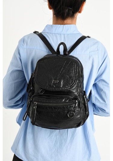Y.s.deri Mini Boy Kadın Sırt Çantası Vegan Deri Bayan Sırt Çantası 27 20 Cm Yumuşak Doku Çok Cepli 001