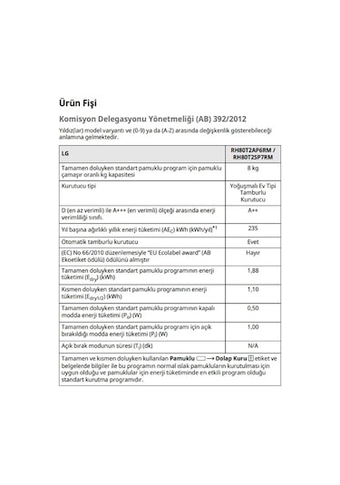 LG RH80T2SP7RM 8 KG Isı Pompalı Çamaşır Kurutma Makinesi