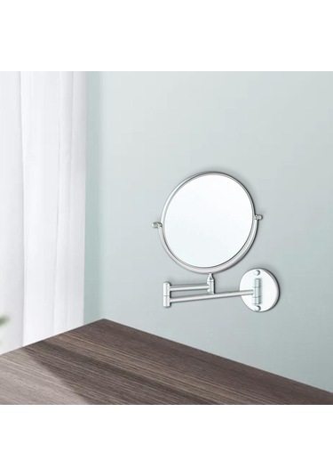 Suntek Yuvarlak Çift Taraflı 3X Büyüteçli Duvara Monte Makyaj Aynası Gümüş