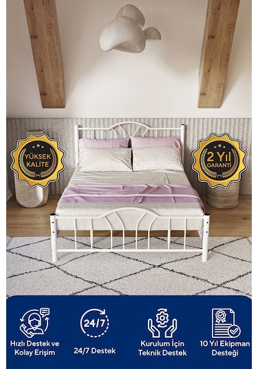 Argimo Bella Çift Kişilik Ferforje Metal Karyola Beyaz 180 x 200