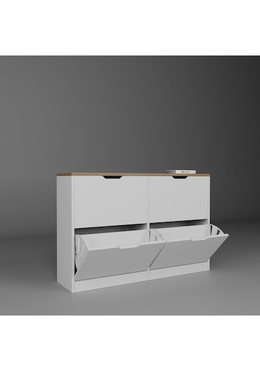 İsan Düşer Kapak 4 Bölmeli Ayakkabılık Beyaz-ceviz 120 Cm Ceviz - Beyaz