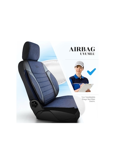 Panda Elegant Serisi Dokuma Kumaş Oto Koltuk Kılıfı - Mavi - Siyah