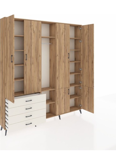 Arges Dolap 14 Raflı 4 Çekmeceli Tek Askılı 220x30x243 Çam-çam/aytaşı Atlas Çam/aytası