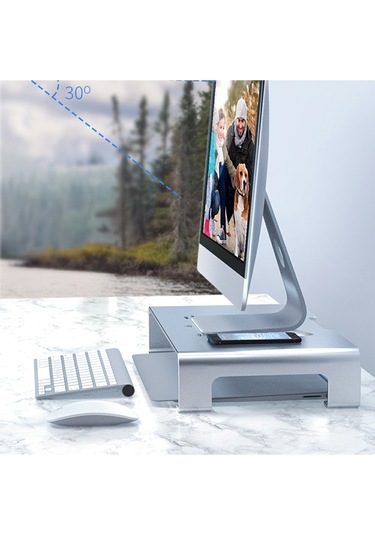 Cbtx Macbook/yazıcı İçin Basit Stil Kaymaz Monitör Yükseltici Masaüstü Bilgisayar Standı Tutucu - Gümüş