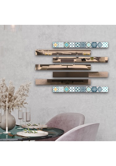 Decorita Dekor Camı Modern Çini Desen Cam ve Bronz Ayna 7'liTakım Bronz