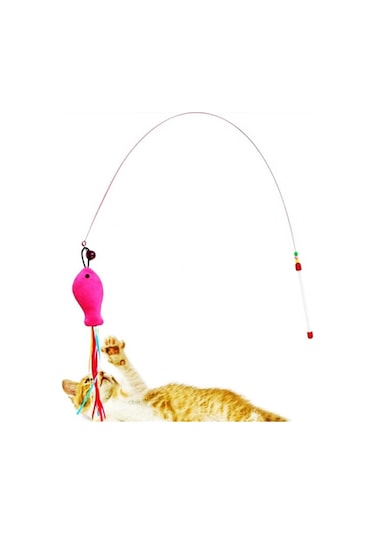 Sesli Zilli Balık Kedi Oltası Oyuncağı 90 CM