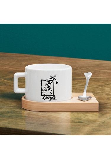 Bk Gift Kişiye Özel İsimli Avukat Tasarımlı-14, Ahşap Altlıklı Seramik Fincan, Meslek Hediyesi, Yeni İş Hediyesi Kobitmeyen137923 Bk Gift