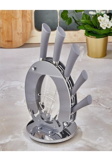 Cooker Bloklu 6 Parça Çelik Bıçak Seti - Gri - Ckr1373 Gri