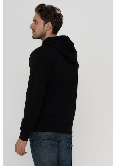 Jack & Jones Erkek Logo Baskili Kapüsonlu Sweatshirt - Minder 12214643 Black Koyu Yeşil