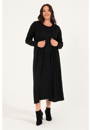 Uzun Triko Hırka-1735-siyah Siyah