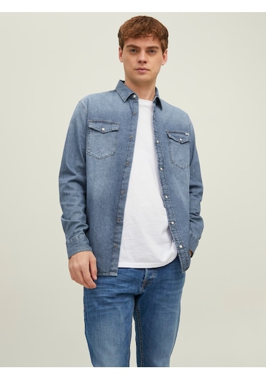 Jack & Jones Denim Gömlek- Sheridan 12138115 - 1 Medium Blue Denim
