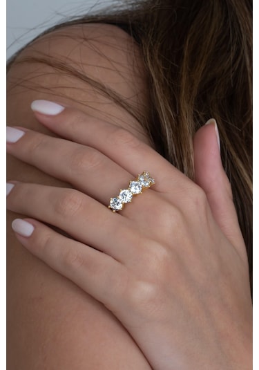 Takı Dükkanı Gold Renk 4mm Gümüş Alyans Ve Ağır Gümüş Beştaş Yüzük Seti Wsr119