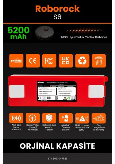 Roborock S6 Uyumlu Kutusuz 5200 Mah Robot Süpürge Bataryası