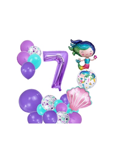 7 Yaş Deniz Kızı Temalı Doğum Günü Parti Kutlama Seti Konsept 2