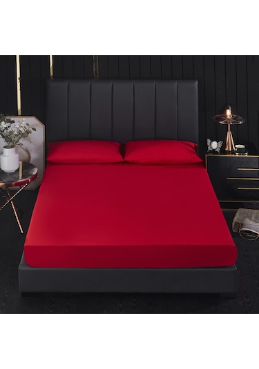 Kırmızı Konfor Yatak İpeksi Yumuşak Konfor Çarşafları Fırçalanmış Mikrofiber Polyester Derin Cep Yatak Örtüsü Su Geçirmez Levha