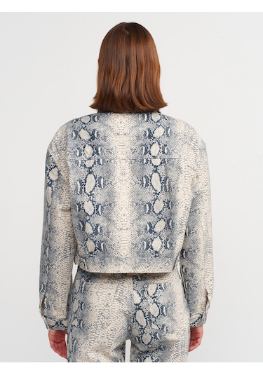 Dilvin Yılan Desen Crop Denim Mont Ekru