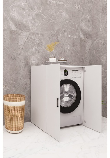 Mdf Çamaşır Makinesi Dolabı Kapaklı Beyaz