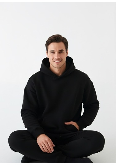 Siyah Oversize Hoodie Sweatshirt Siyah