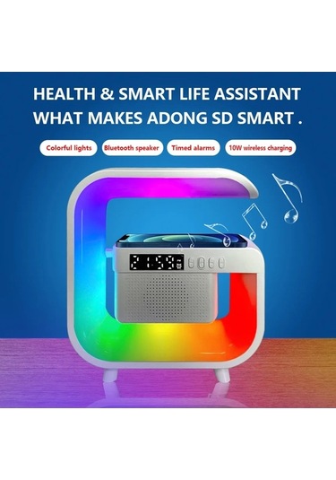 Createtech Kablosuz Şarj İstasyonu Küçük Tasarım Çalar Saat Rgb Gece Işık Uygulama Kontrolü White