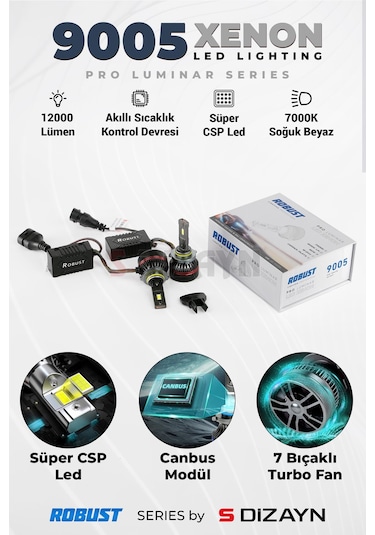 S-dizayn Pro Luminar Led Xenon 9005 / 60w / 12000lm / 7000k A+ Kalite