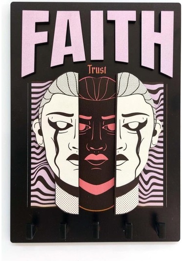 Cajuart Urban Sokak Stili Tasarım Faith İnanç Duvar Askısı Anahtarlık Dekor