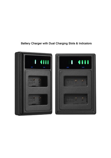 Geeksen Led Göstergeli Lp-e17 Pil Şarj Cihazı + 2 Adet Lp-e17 Pil 7.4v 1500mah Usb Şarj Kablosu Eos 200d/ 750d/ 760d/ 800d/ 8000d/ M3/ M6/ T6i Kameralar İçin-siyah