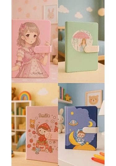 Çocuk Kilitli Resimli Anı Defteri 100 Yaprak İthal Ürün Smile Pembe