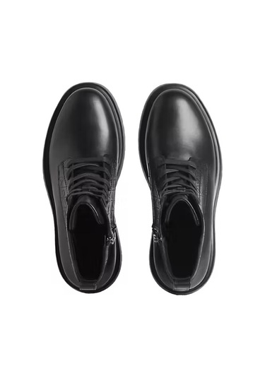 Erkek Monogram Desenli Fermuarlı Combat Bot - Siyah Black / Black Solid