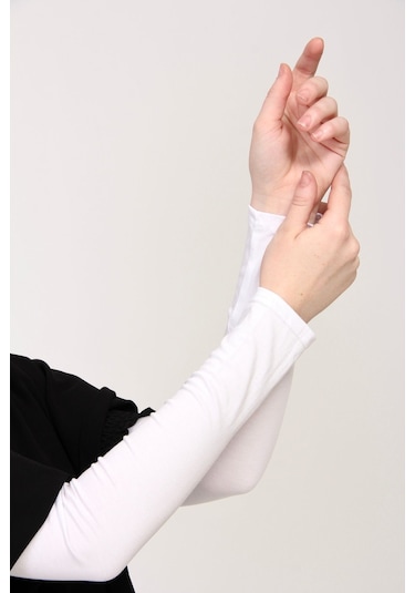 Likralı Kaymayan Kurtarıcı 1 Çift Tesettür Kolluk Beyaz