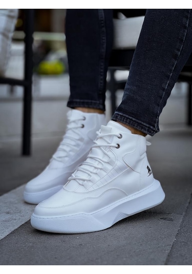 Ba0318 Bağcıklı Erkek Yüksek Taban Beyaz Spor Bot Renklı