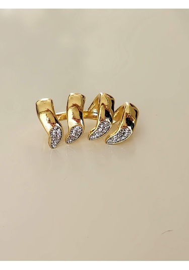 Eva Takı Store Dalga Model Zirkon Taşlı Deliksiz Kıkırdak Küpe Altın