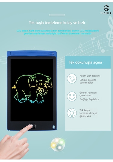 8,5 İnç Lcd El Yazısı Tableti Lcd Elektronik Kara Tahta Renkli Vurgulama Açık Mavi