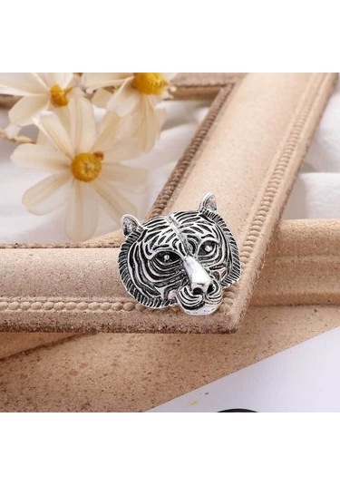 Flybuy Kişilik Kaplan Başı Broş Erkek Takım Elbise Pimi Vintage Rozet Yaka İşaretliği Gümüş