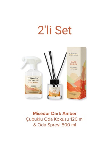 Misedor Dark Amber Çubuklu Oda Kokusu 120 ML + Oda Spreyi 500 ML