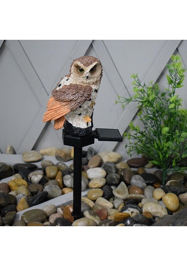 Suofeng Led Güneş Enerjili Sulara Dayanıklı Baykuş Heykeli, Bahçe Bahçe Teras Dekorasyon Işığı, Kahverengi