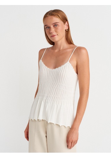 Dilvin 10792 Askılı İnce Dokulu Triko Bluz-ekru Ekru