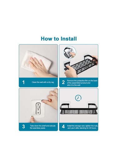 Delinmez Alüminyum Depolama Rafı Banyo Düzenleme Rafı, Dar Kenarlı Tek Katmanlı Dikdörtgen - Siyah