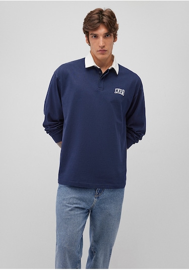 Mavi - Mavi Logo Baskılı Lacivert Polo Sweatshirt 0s10172-70497 Lacivert